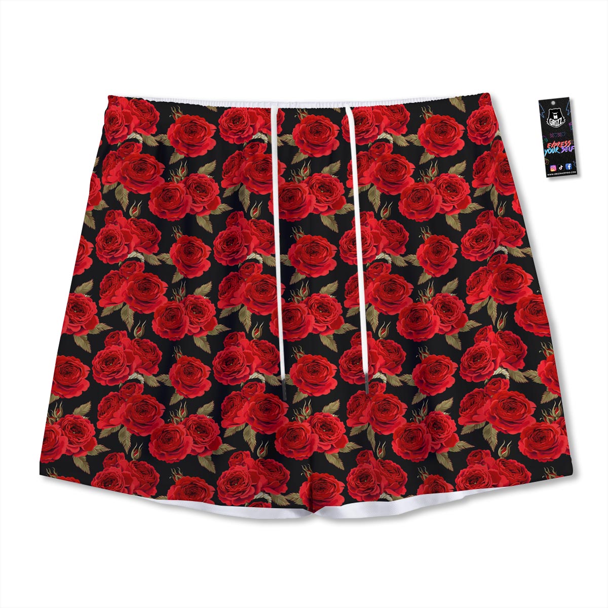 Floral Red Rose Print Pattern Mesh Shorts