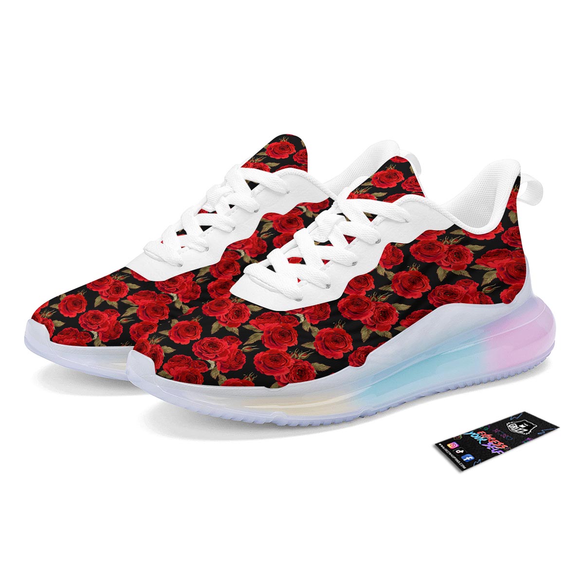 Floral Red Rose Print Pattern Running Sneakers-grizzshop
