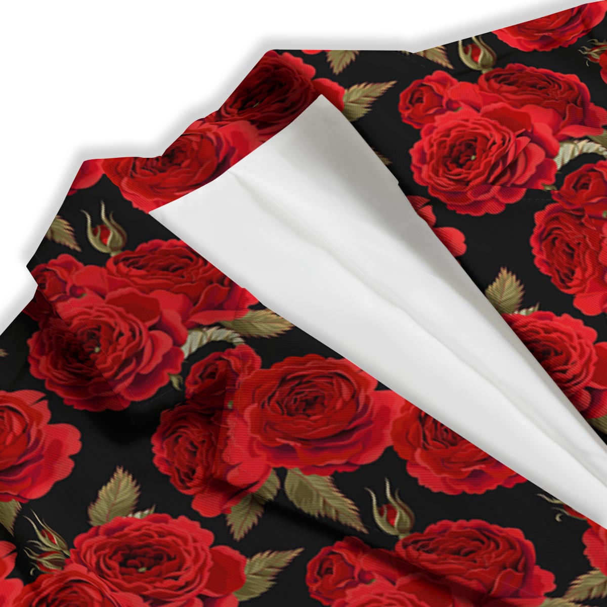 Floral Red Rose Print Pattern Women's Blazer-grizzshop