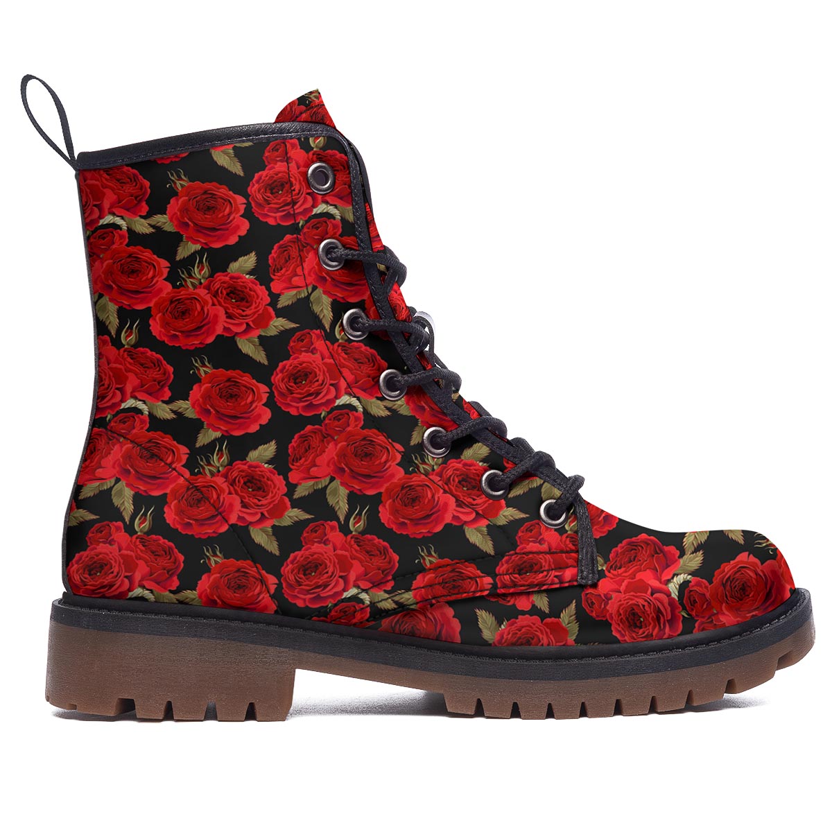Floral Red Rose Print Pattern Work Boots-grizzshop