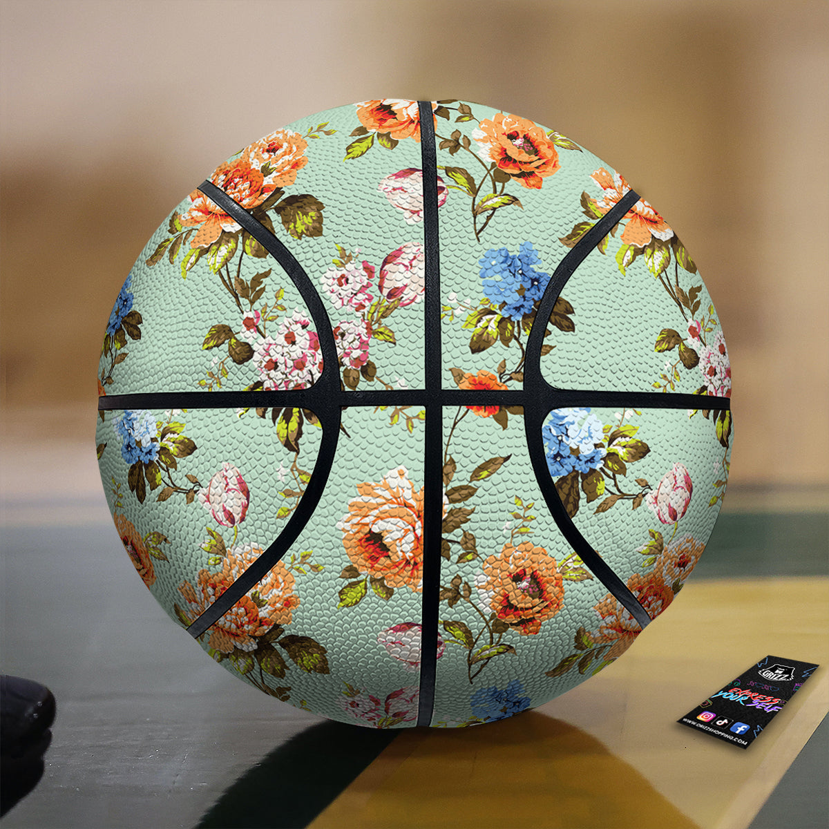 Floral Rose Flower Vintage Print Pattern Basketball