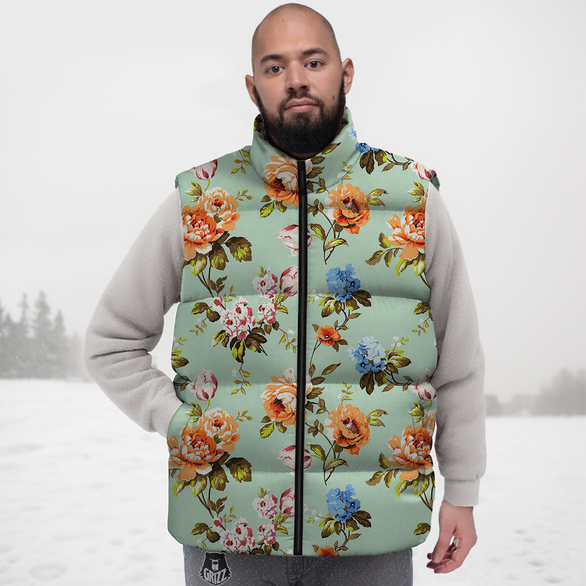 Floral Rose Flower Vintage Print Pattern Down Vest-grizzshop