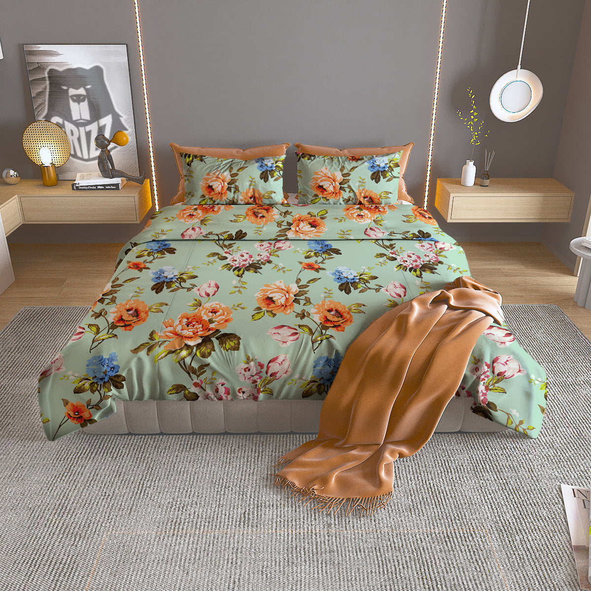 Floral Rose Flower Vintage Print Pattern Duvet Cover Bedding Set