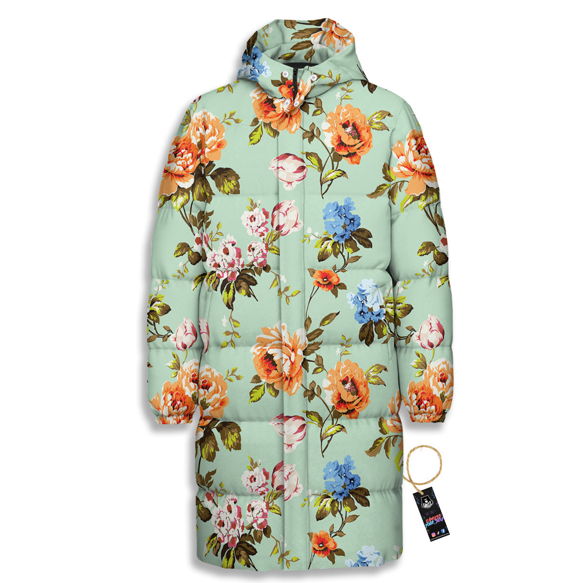Floral Rose Flower Vintage Print Pattern Long Down Jacket-grizzshop