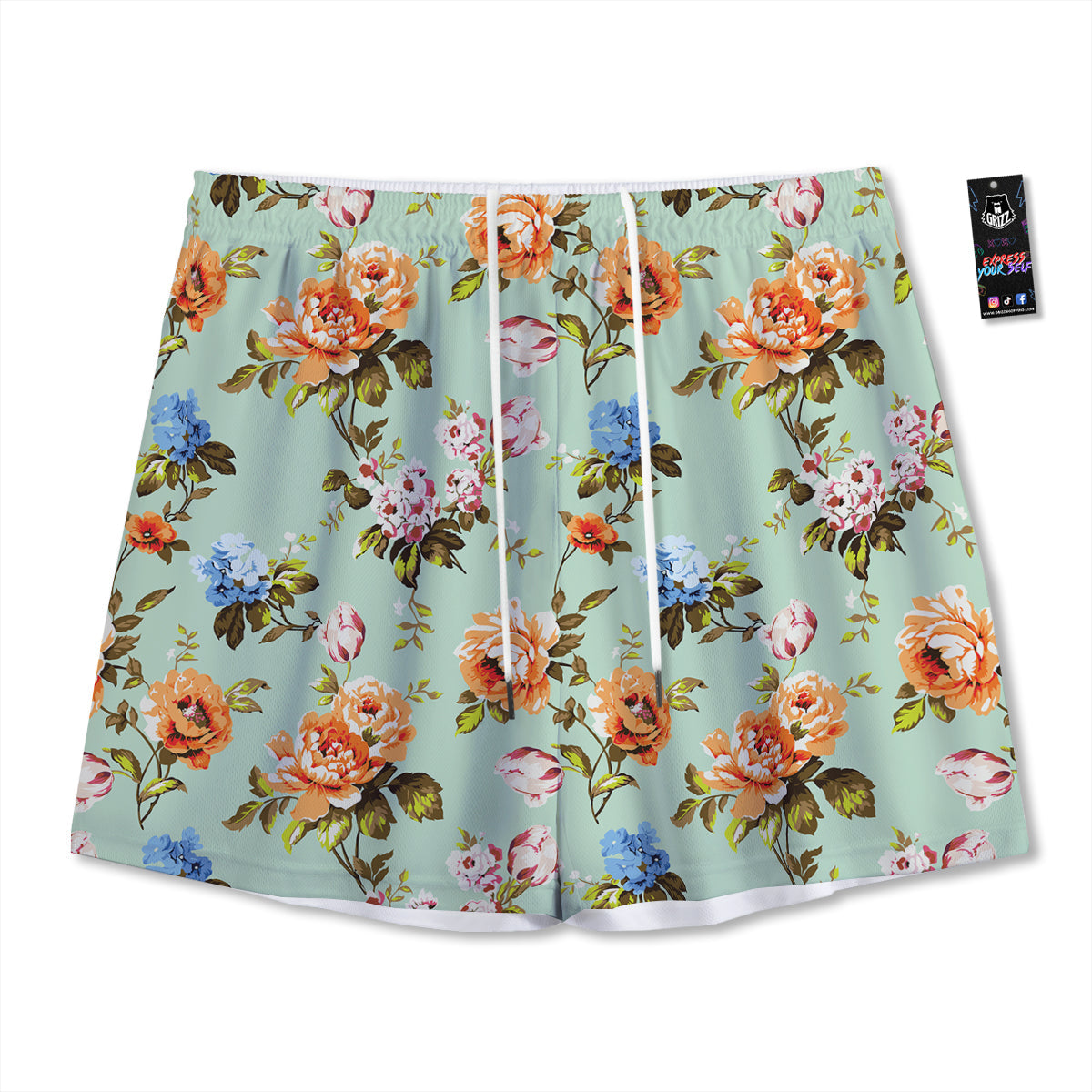 Floral Rose Flower Vintage Print Pattern Mesh Shorts