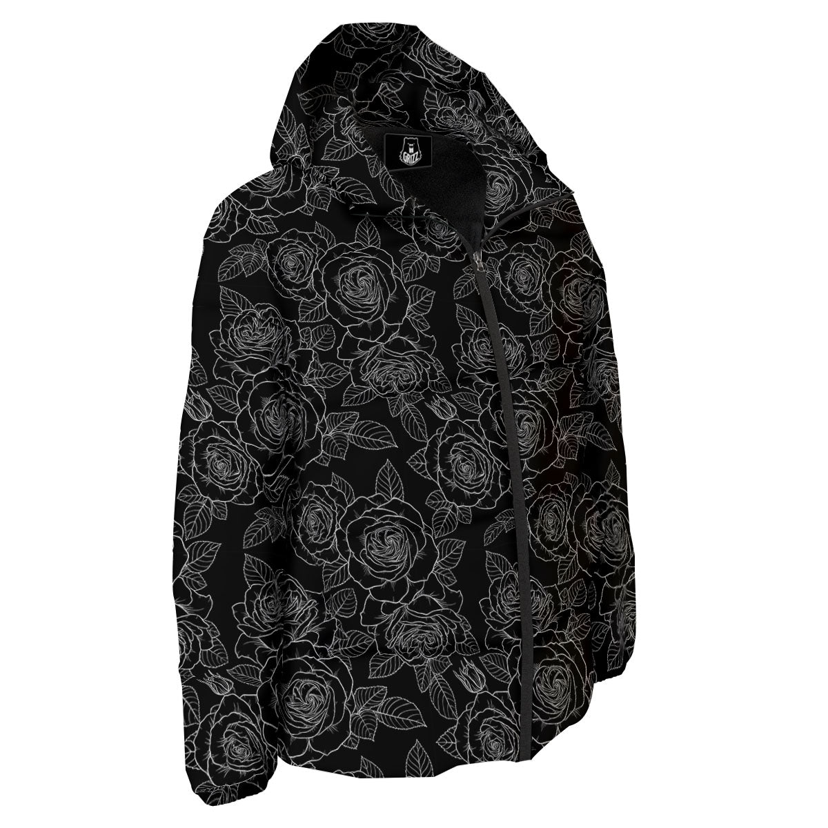 Floral Rose Monochrome Print Pattern Down Jacket-grizzshop