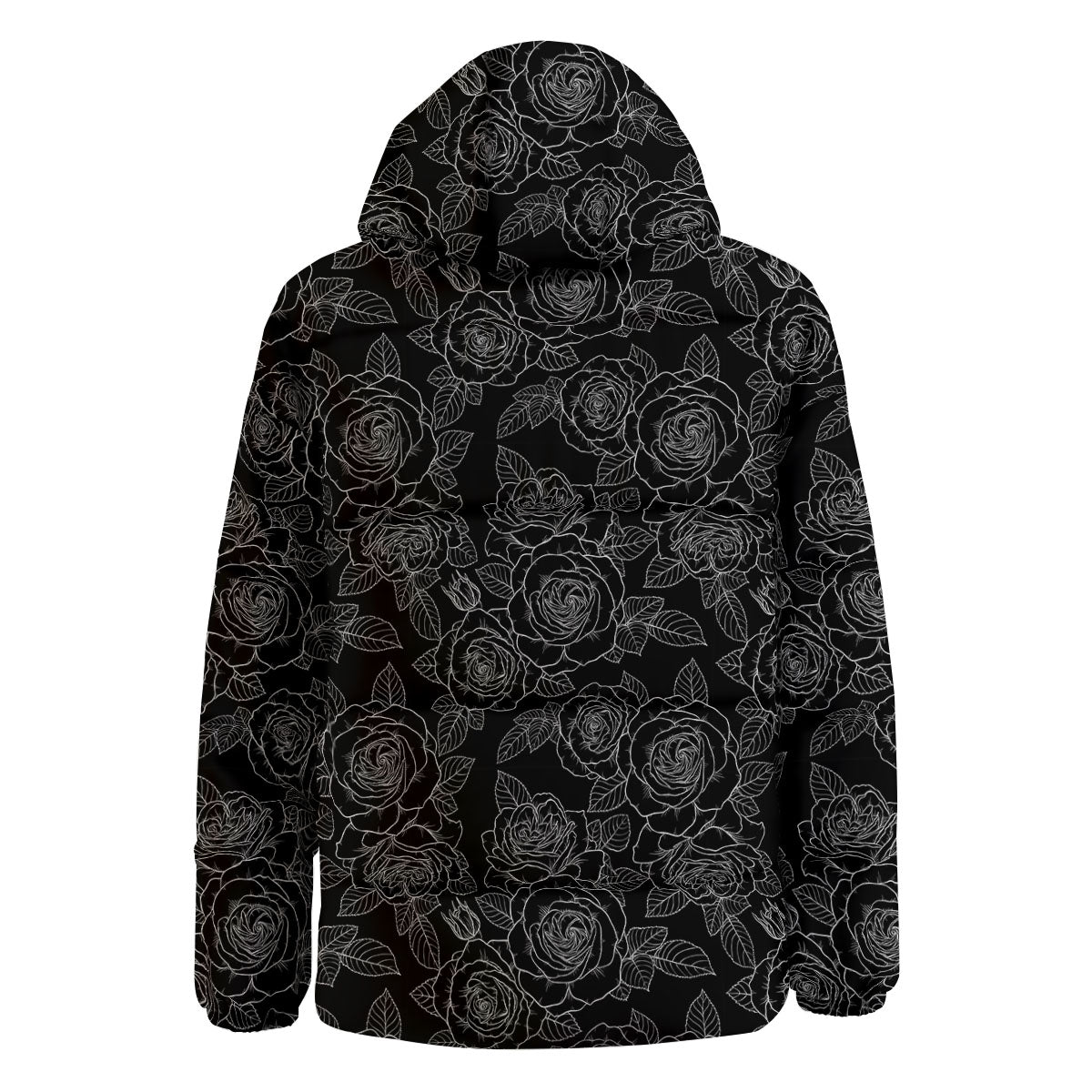 Floral Rose Monochrome Print Pattern Down Jacket-grizzshop
