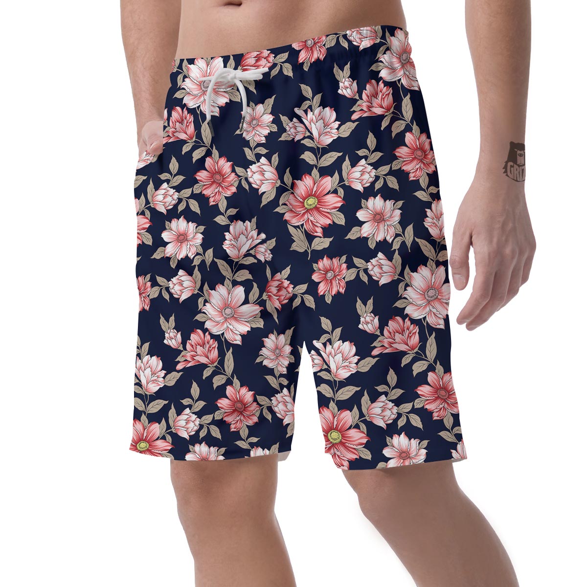 Floral Rose Print Men's Shorts-grizzshop