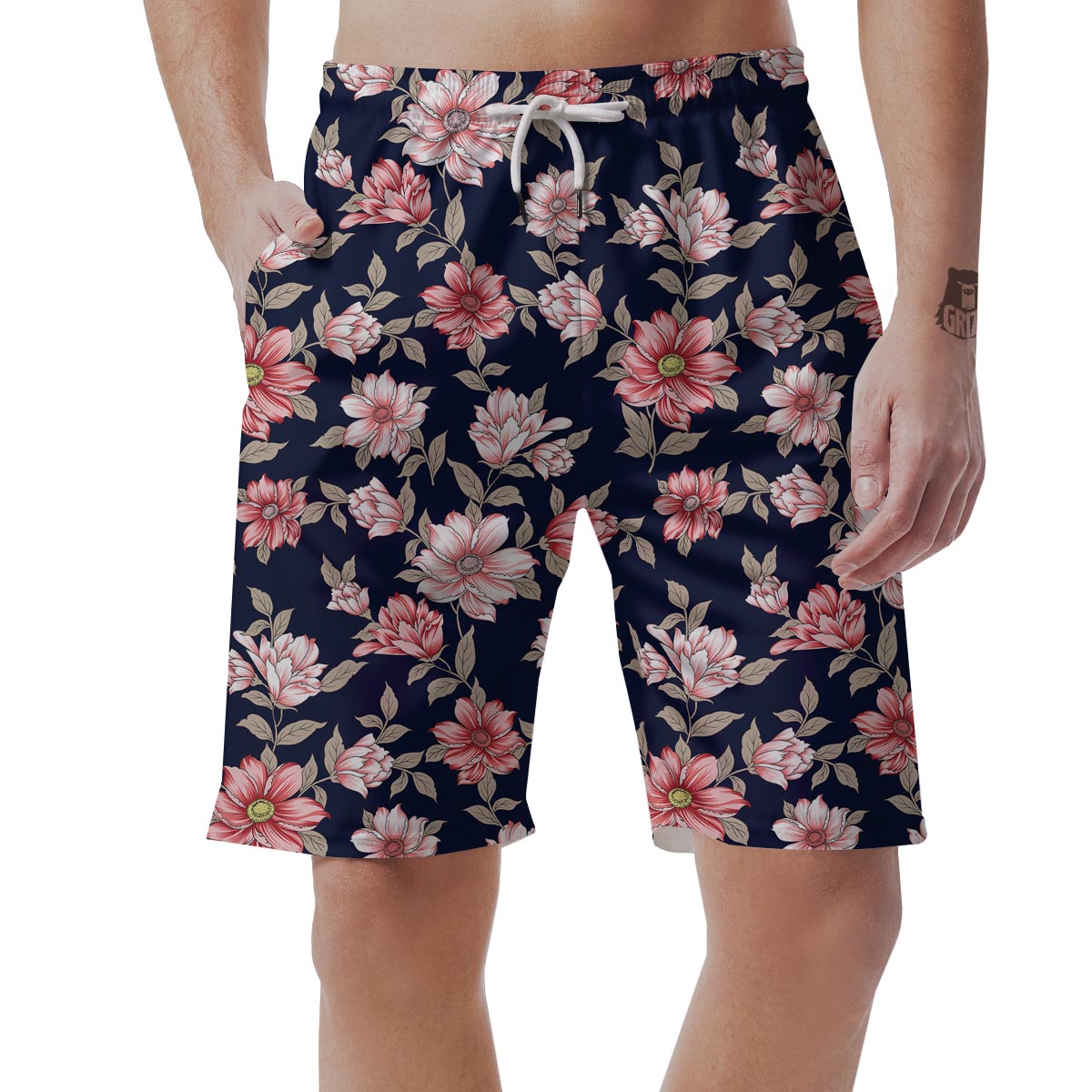 Floral Rose Print Men's Shorts-grizzshop