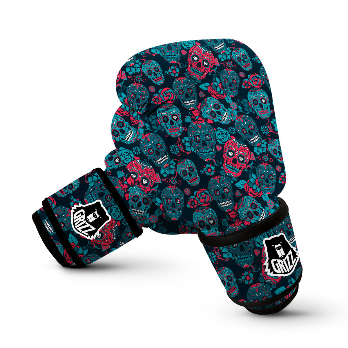 Floral Rose Sugar Skull Skeleton Girly Pattern Print Boxing Gloves-grizzshop