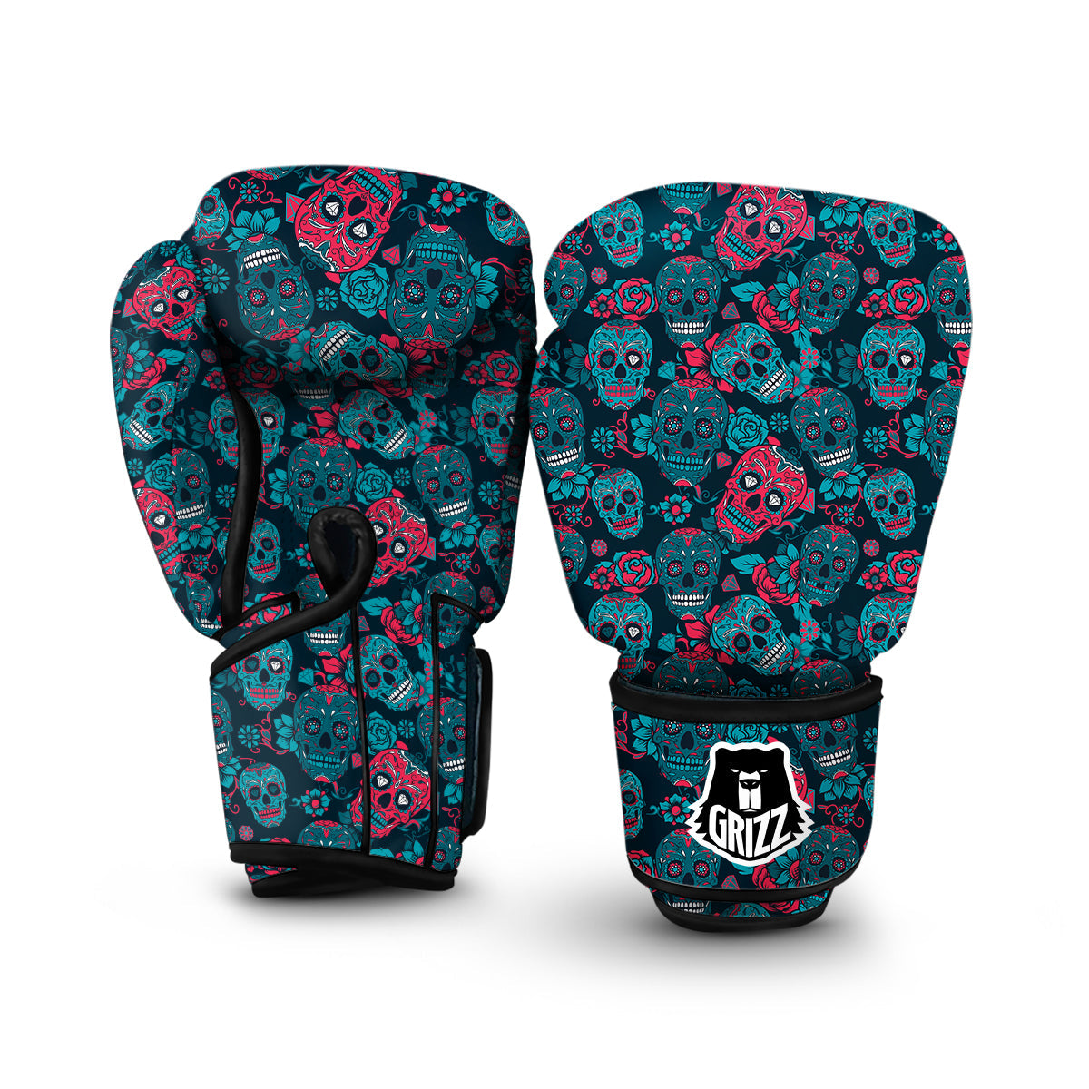 Floral Rose Sugar Skull Skeleton Girly Pattern Print Boxing Gloves-grizzshop