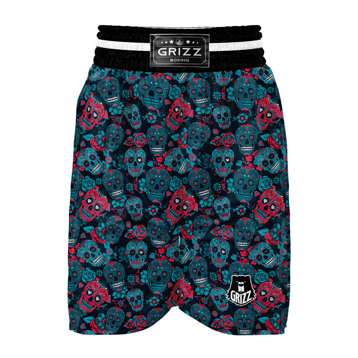 Floral Rose Sugar Skull Skeleton Girly Pattern Print Boxing Shorts-grizzshop
