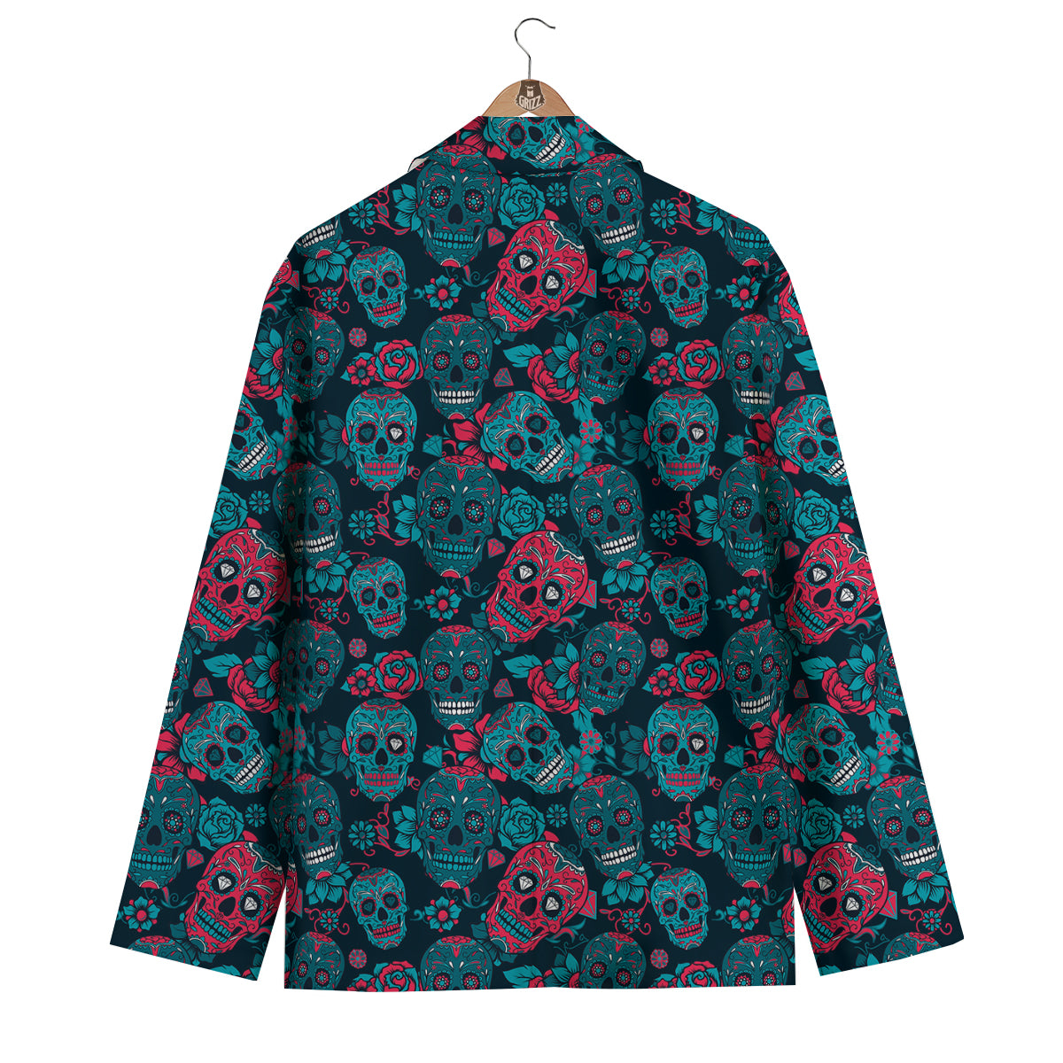 Floral Rose Sugar Skull Skeleton Girly Pattern Print Men's Blazer-grizzshop