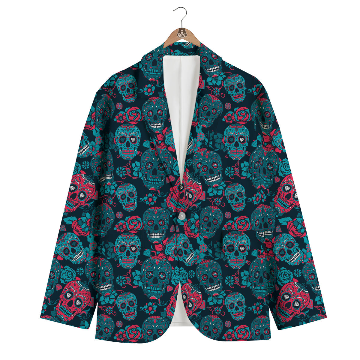 Floral Rose Sugar Skull Skeleton Girly Pattern Print Men's Blazer-grizzshop