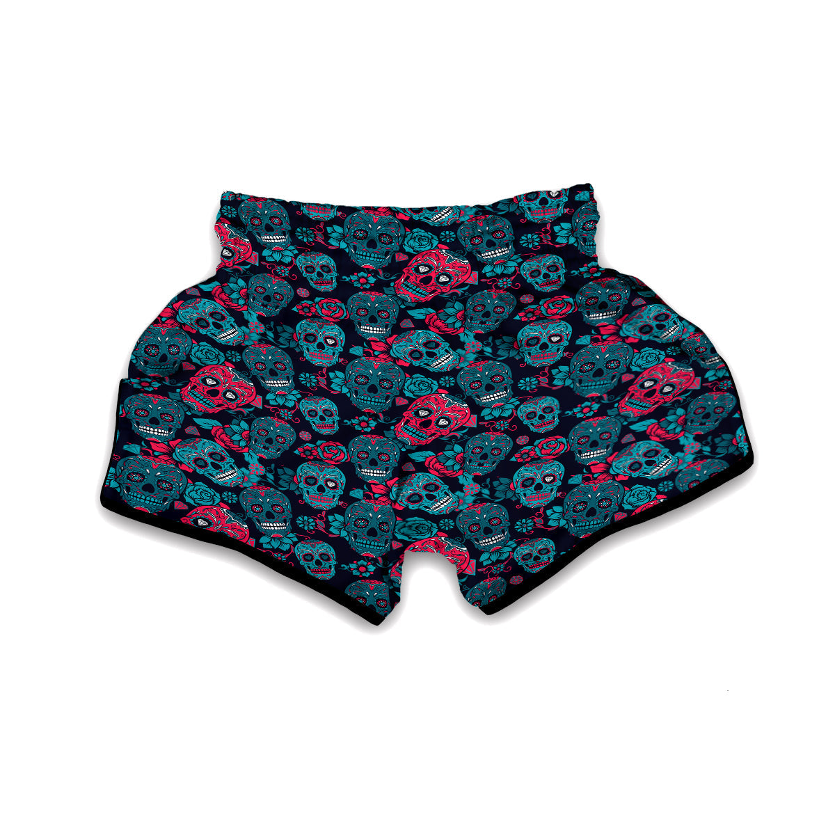 Floral Rose Sugar Skull Skeleton Girly Pattern Print Muay Thai Boxing Shorts-grizzshop