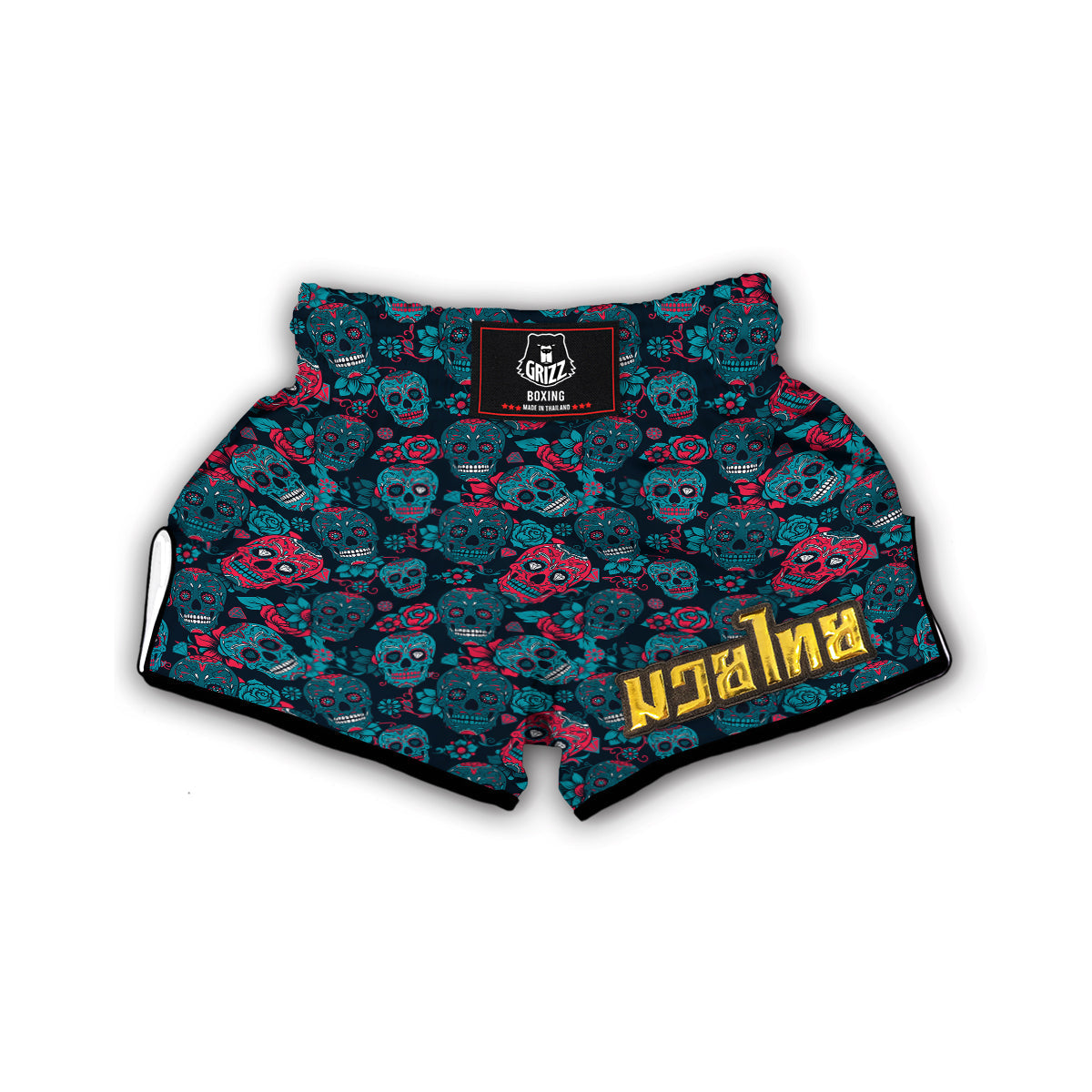 Floral Rose Sugar Skull Skeleton Girly Pattern Print Muay Thai Boxing Shorts-grizzshop