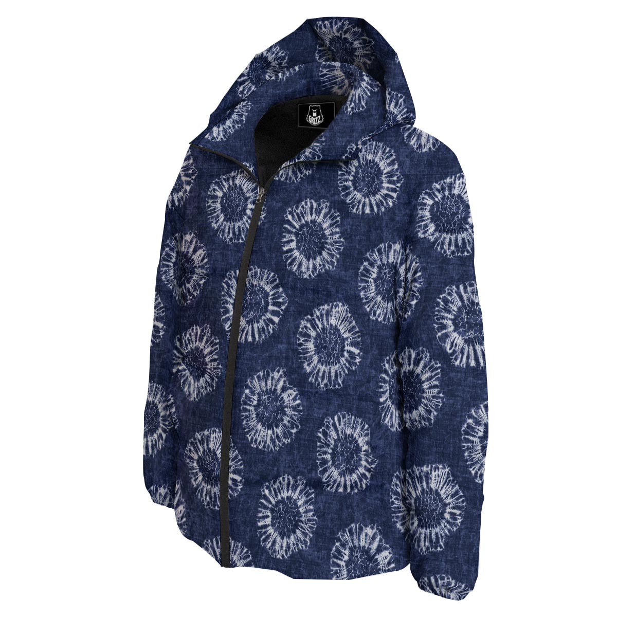 Floral Shibori Print Pattern Down Jacket-grizzshop