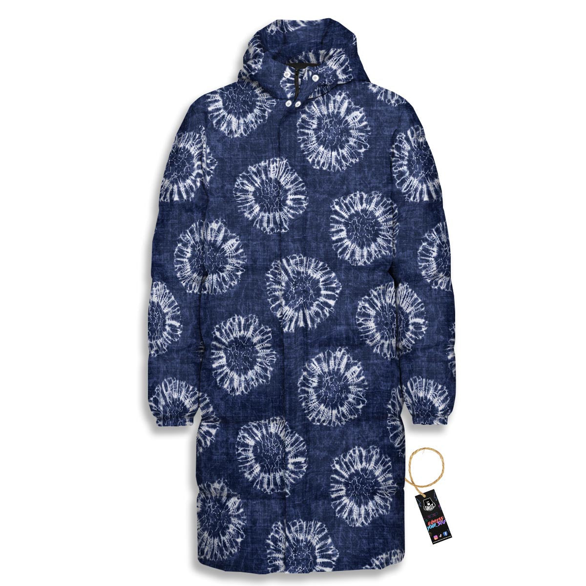 Floral Shibori Print Pattern Long Down Jacket-grizzshop