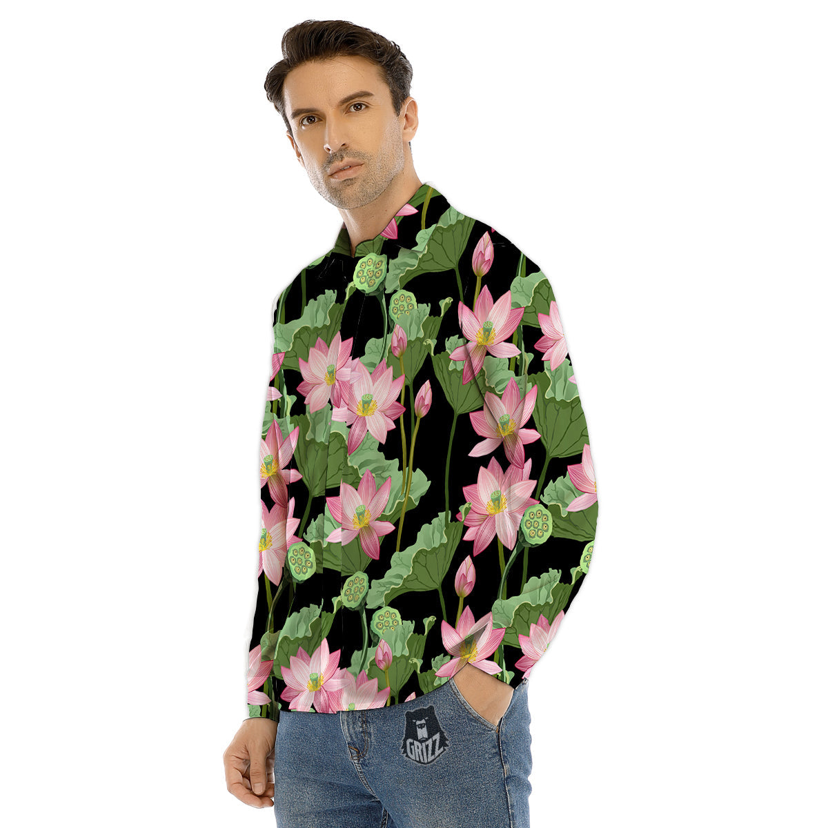 Floral Shibori Print Pattern Men's Dress Shirts-grizzshop