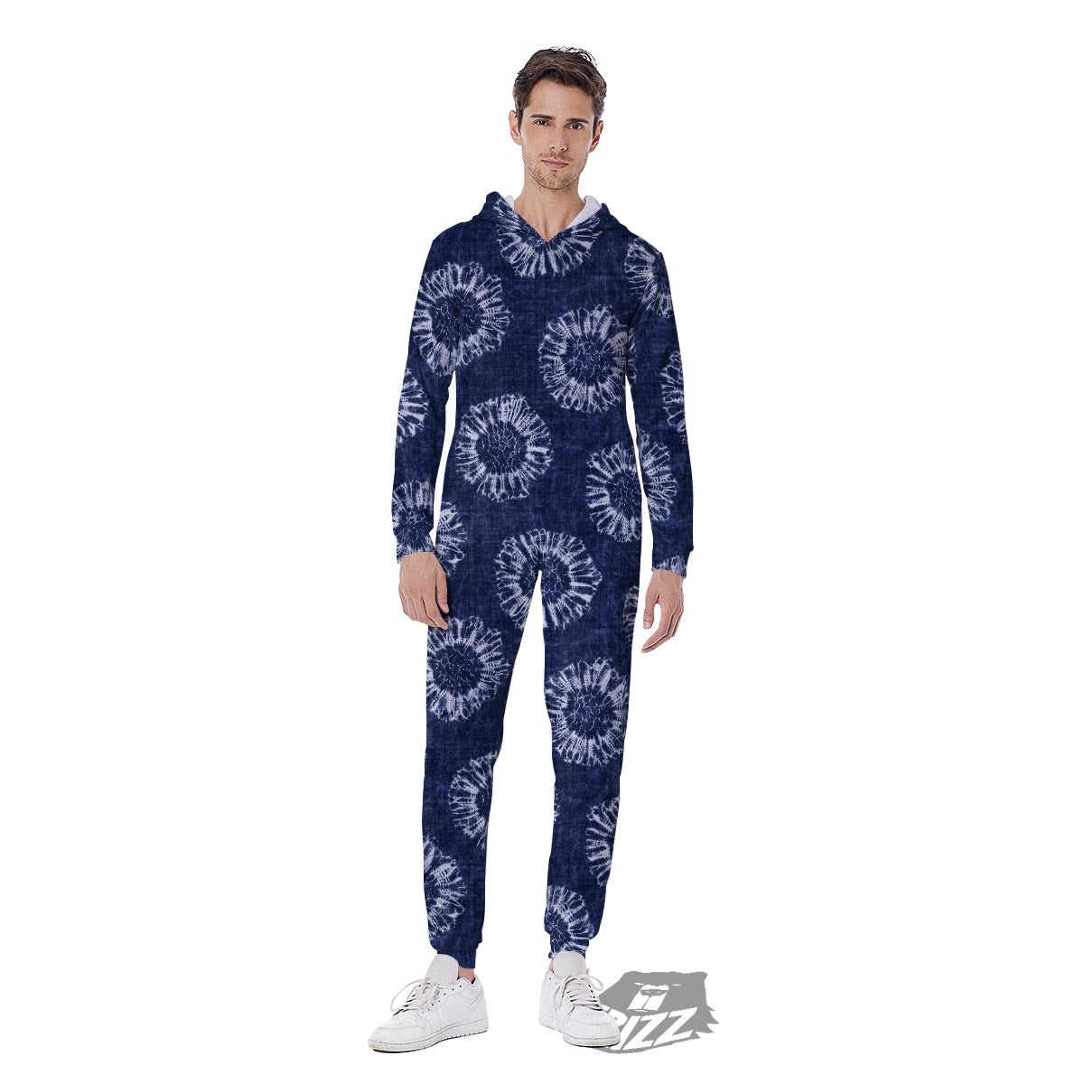 Floral Shibori Print Pattern Men's Jumpsuit-grizzshop