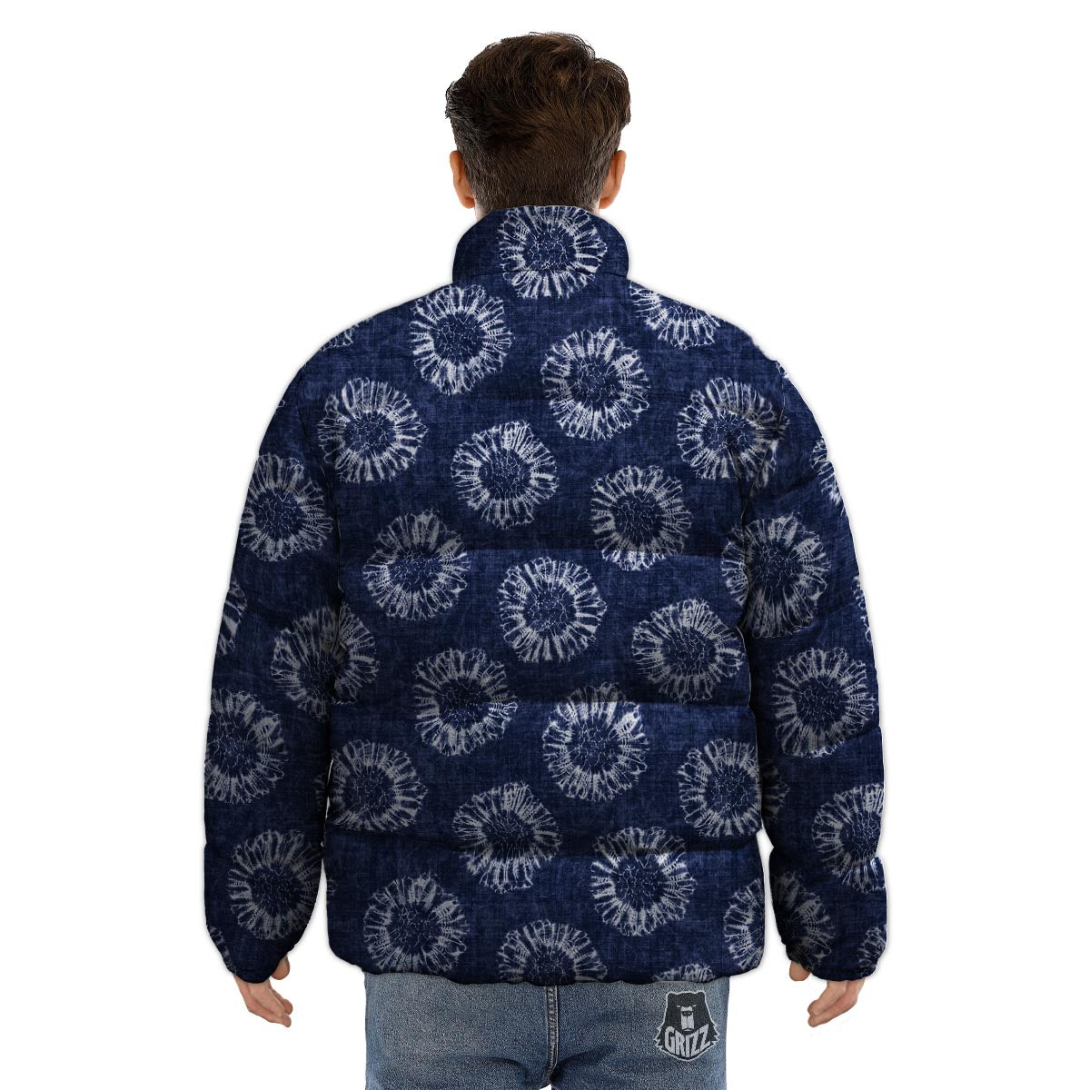 Floral Shibori Print Pattern Puffer Jacket-grizzshop