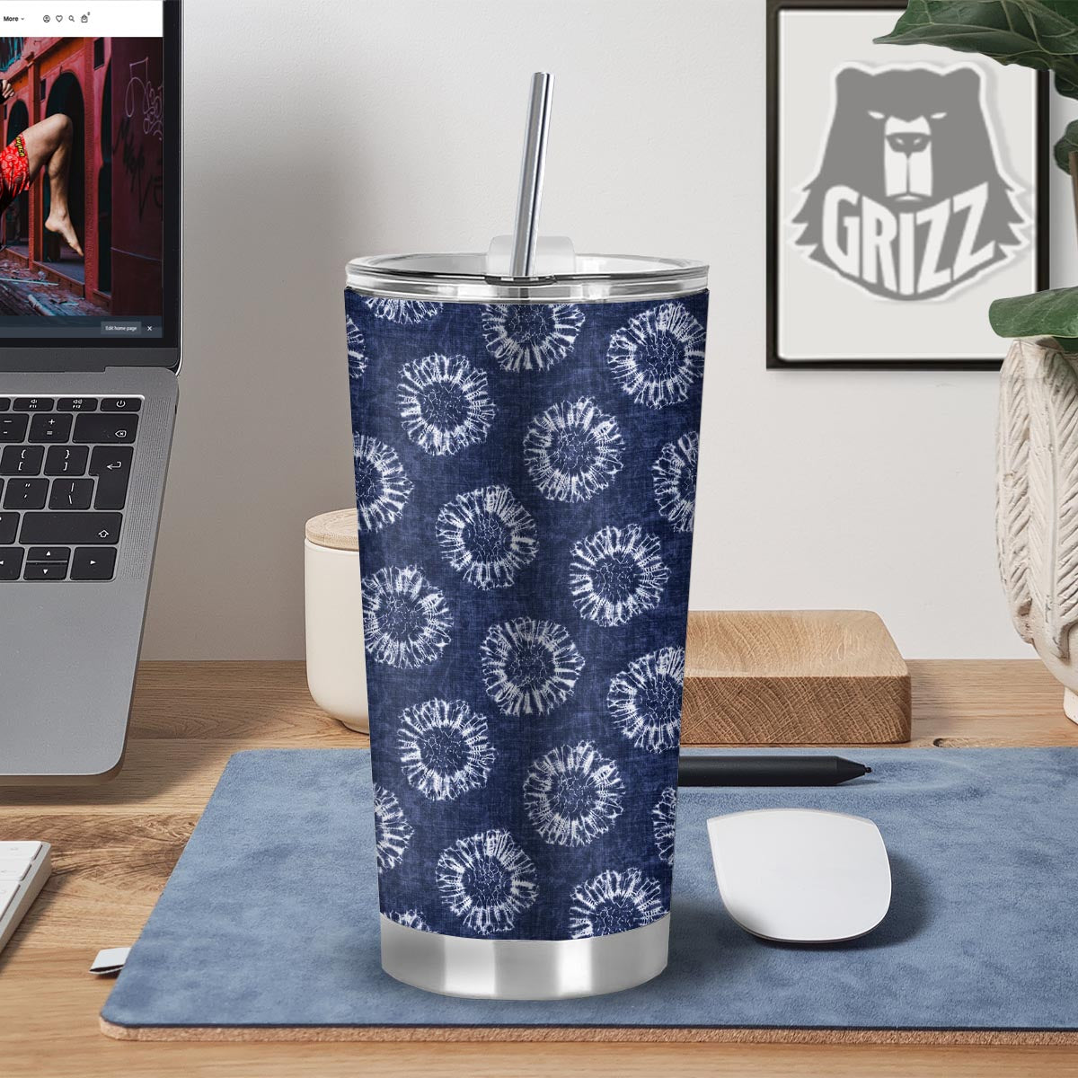 Floral Shibori Print Pattern Tumbler-grizzshop