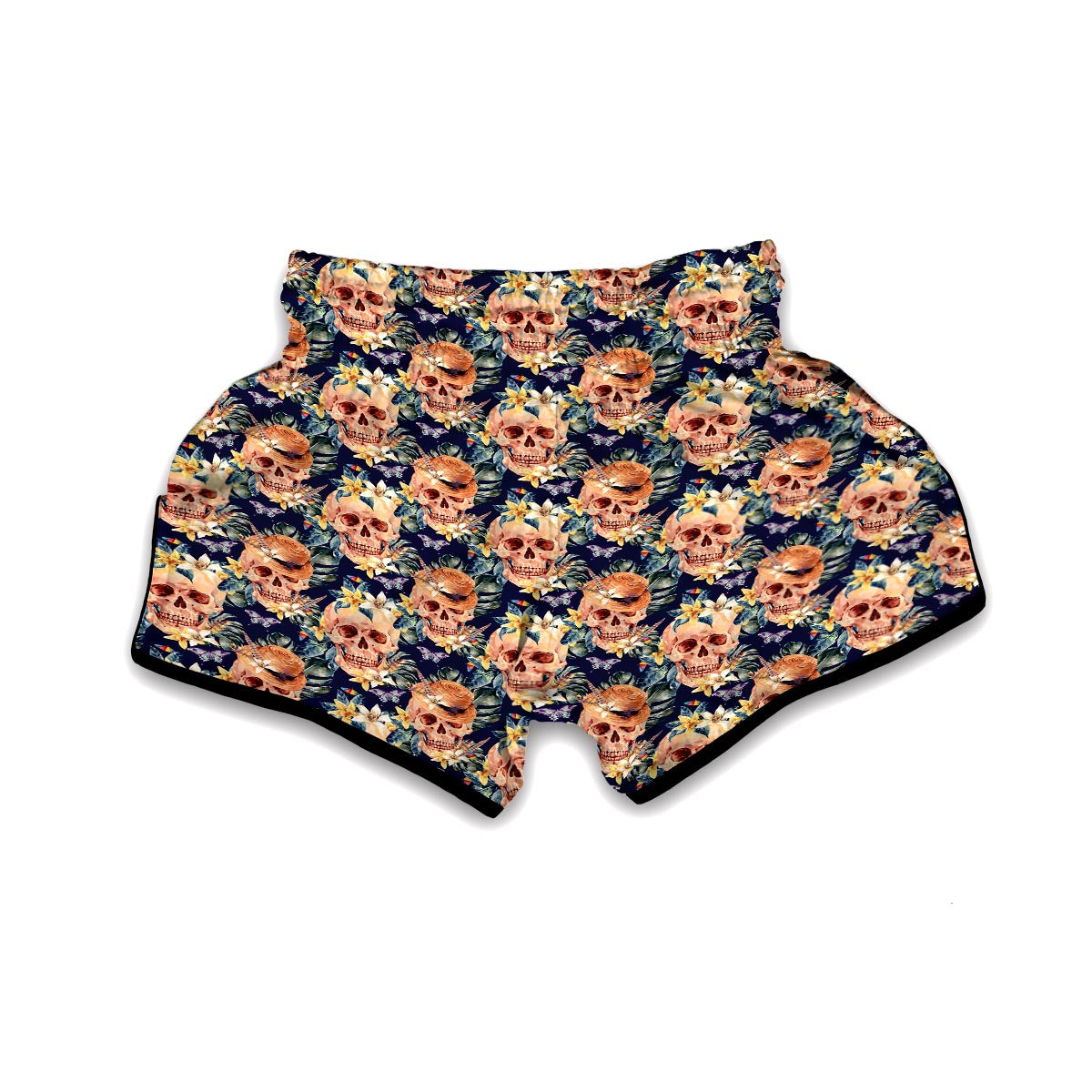 Floral Skull Muay Thai Boxing Shorts-grizzshop