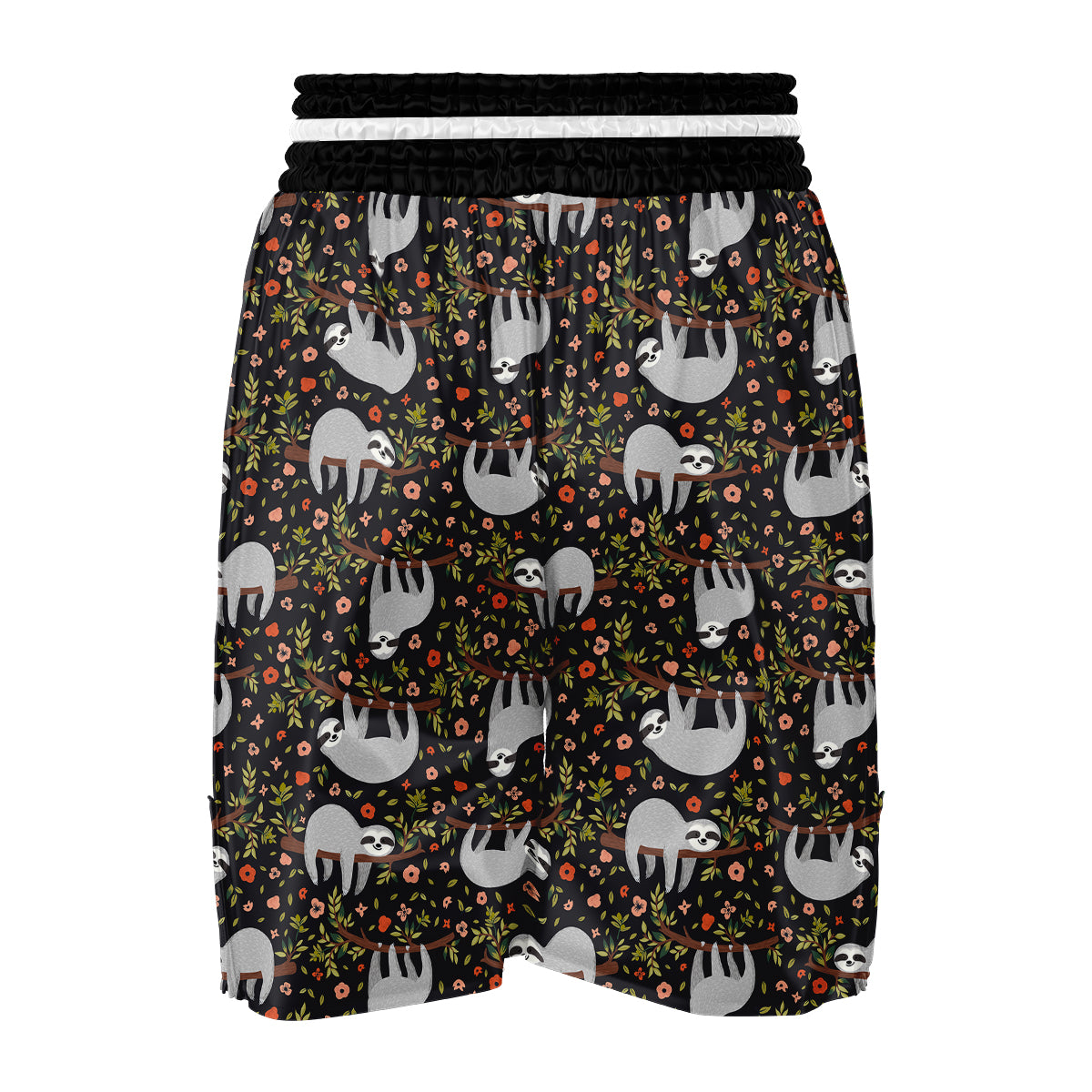 Floral Sloth Pattern Print Boxing Shorts-grizzshop