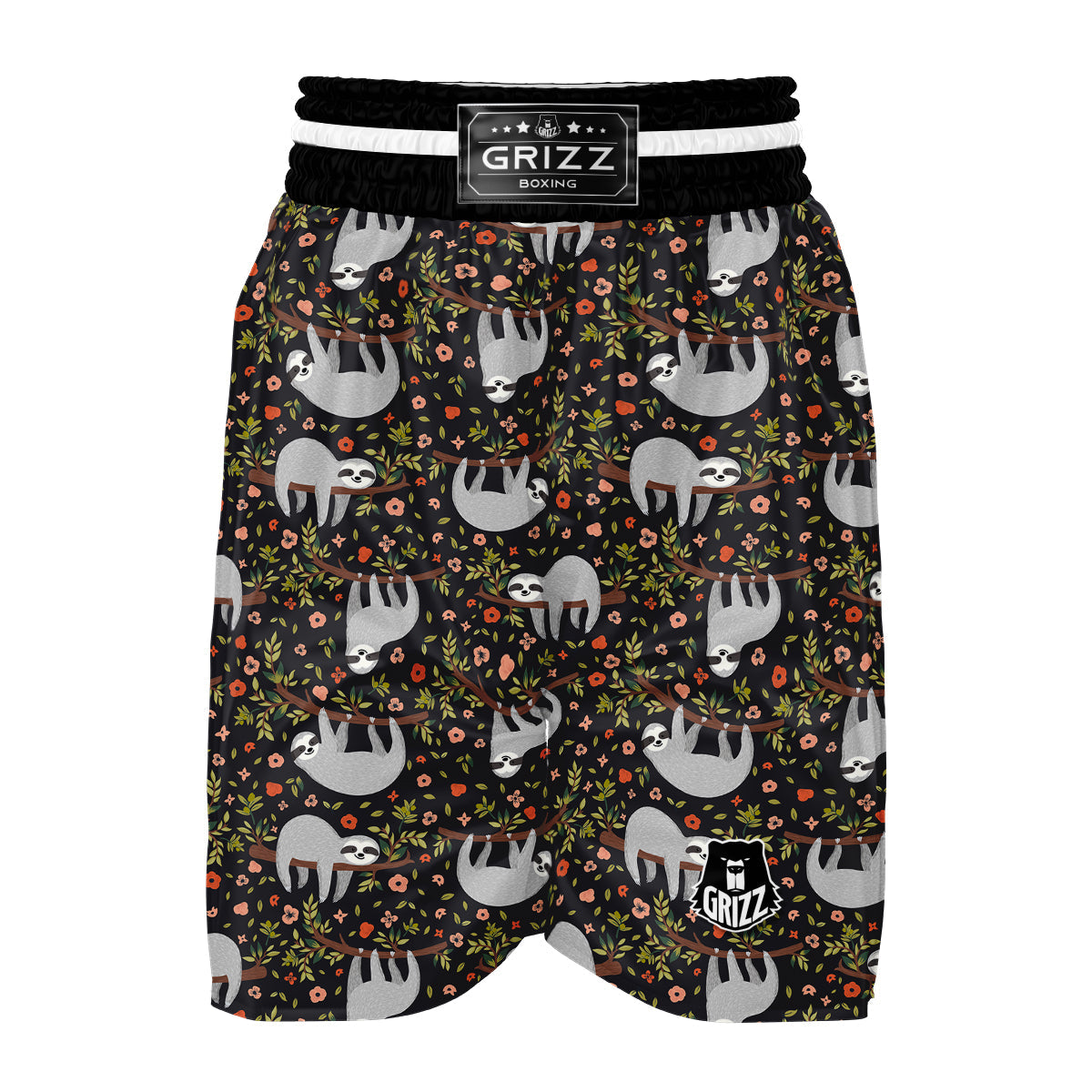 Floral Sloth Pattern Print Boxing Shorts-grizzshop