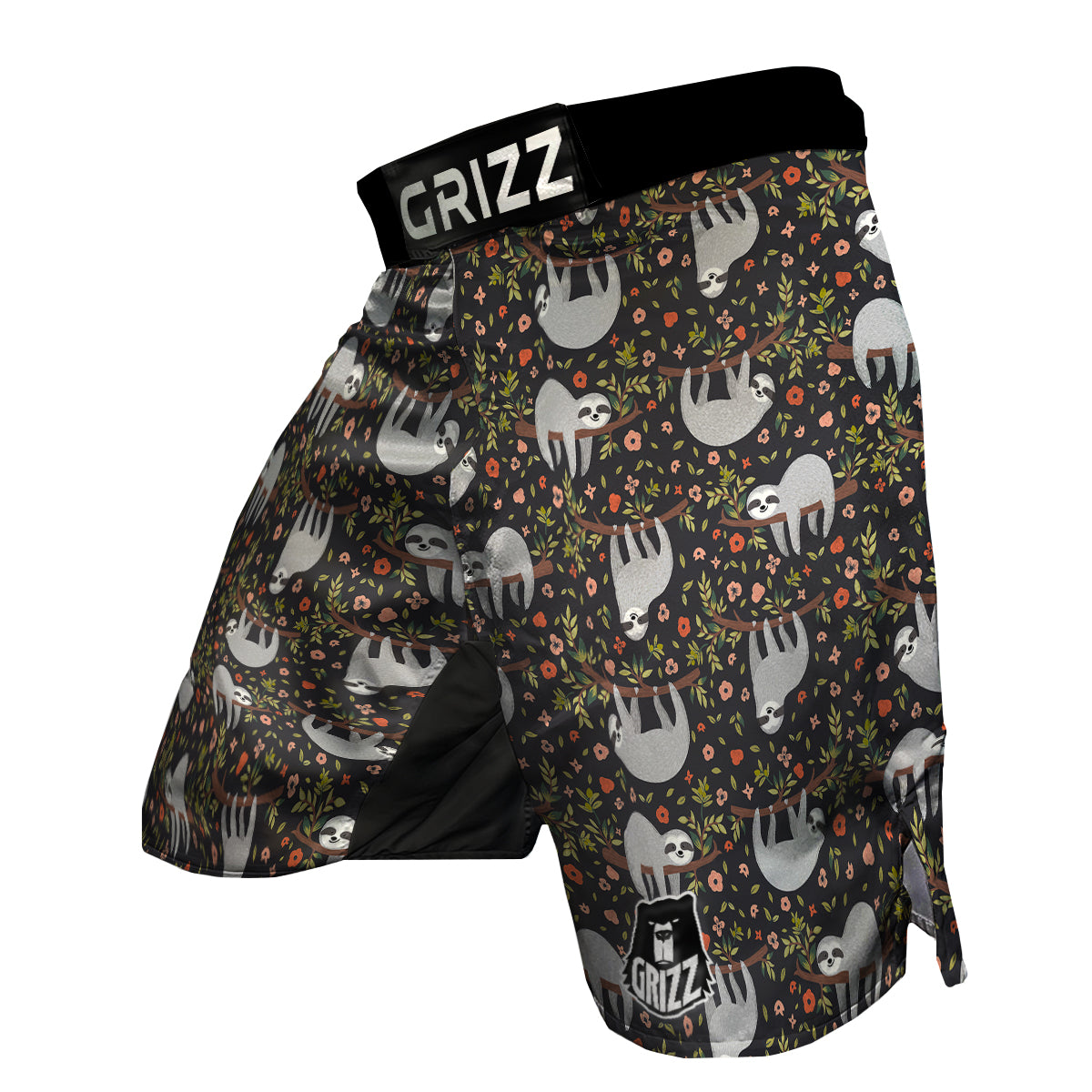 Floral Sloth Pattern Print MMA Shorts-grizzshop