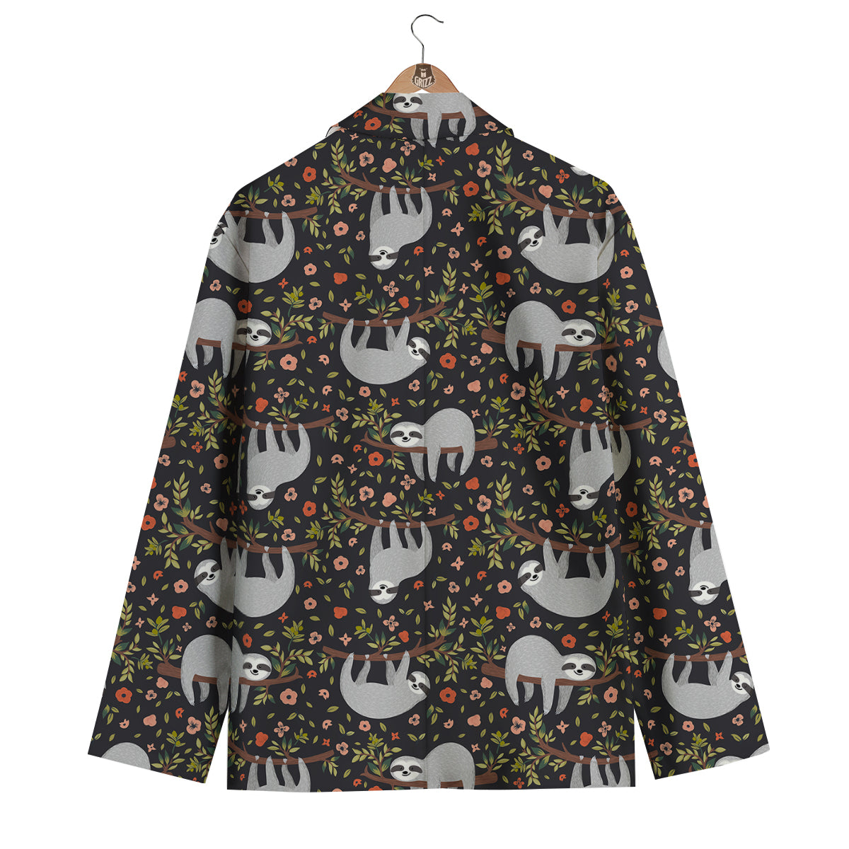Floral Sloth Pattern Print Men's Blazer-grizzshop
