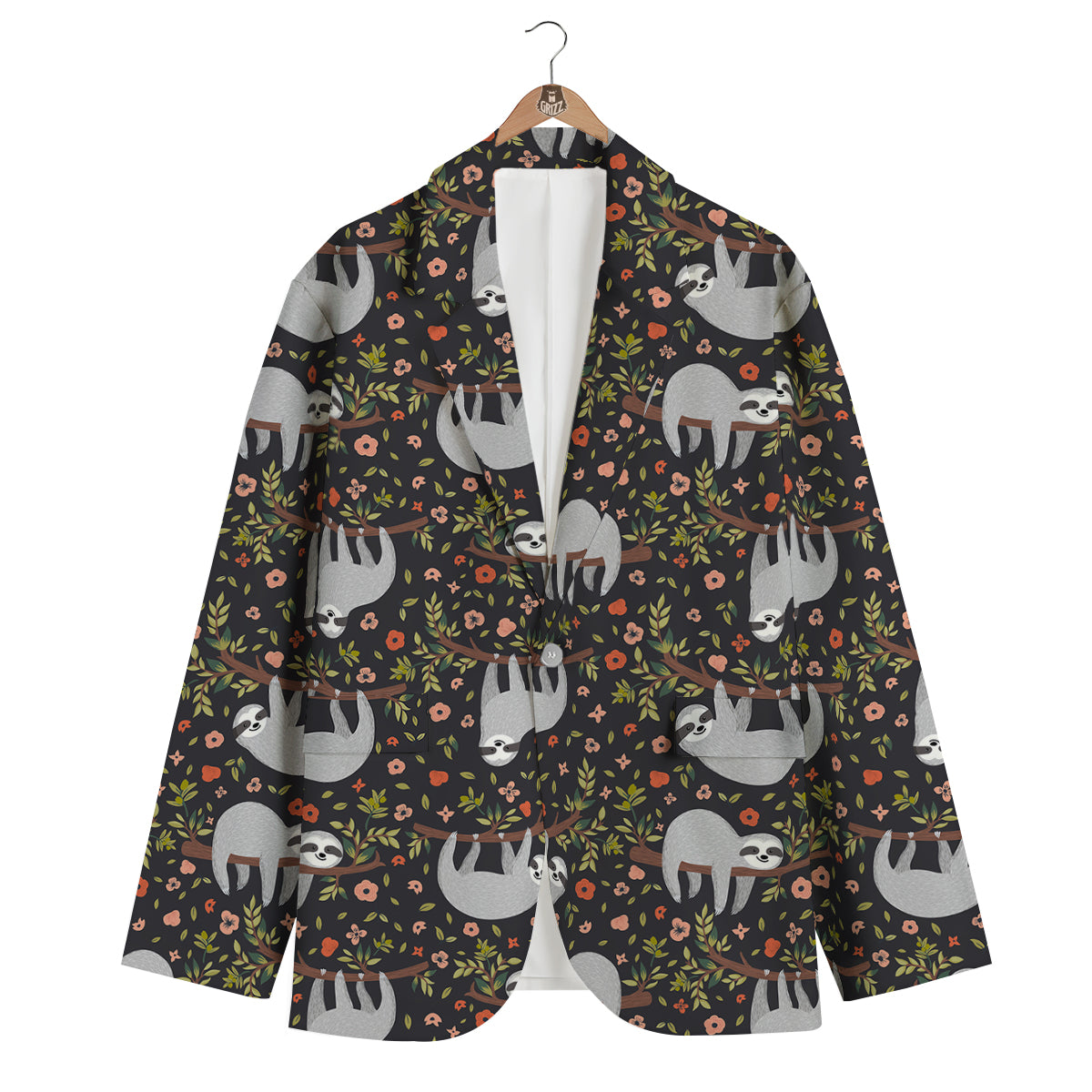 Floral Sloth Pattern Print Men's Blazer-grizzshop
