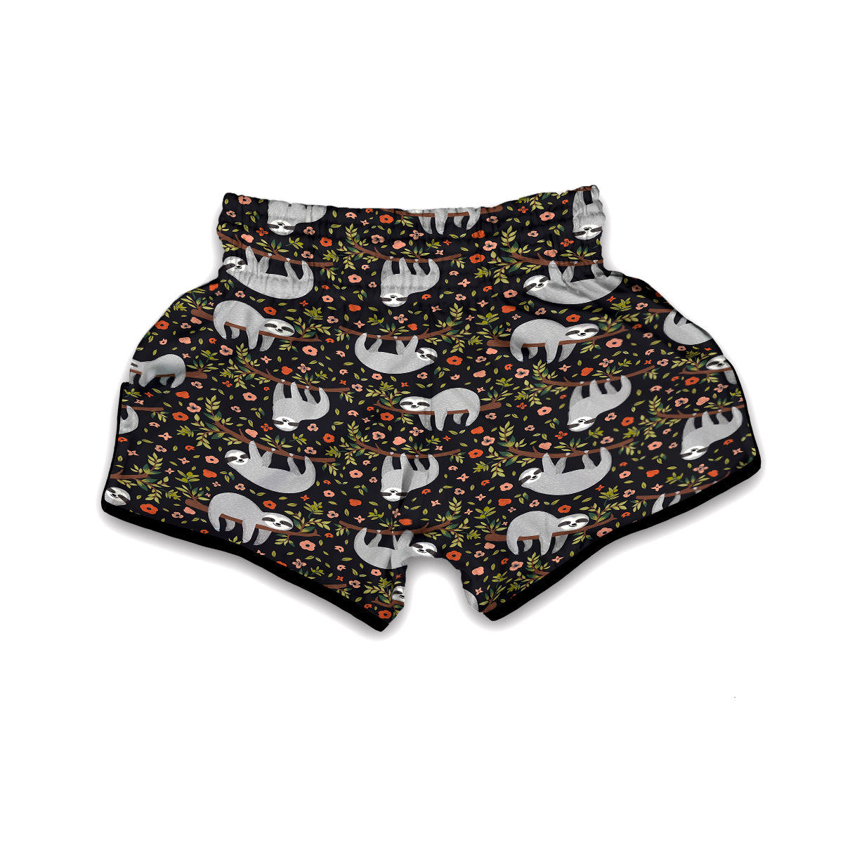 Floral Sloth Pattern Print Muay Thai Boxing Shorts-grizzshop
