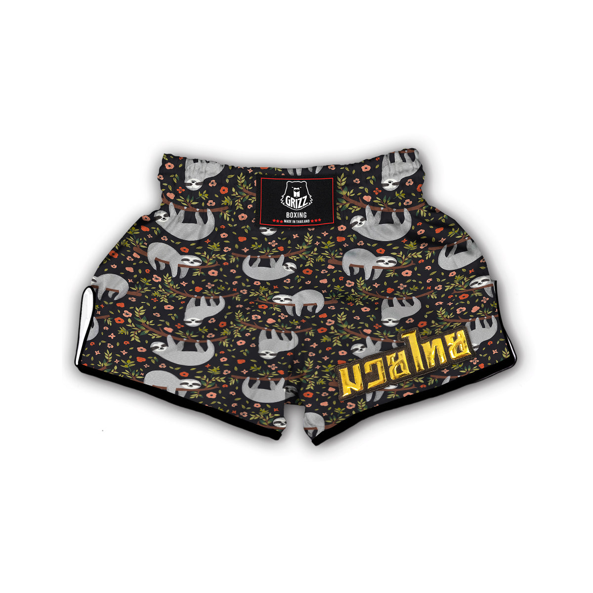 Floral Sloth Pattern Print Muay Thai Boxing Shorts-grizzshop