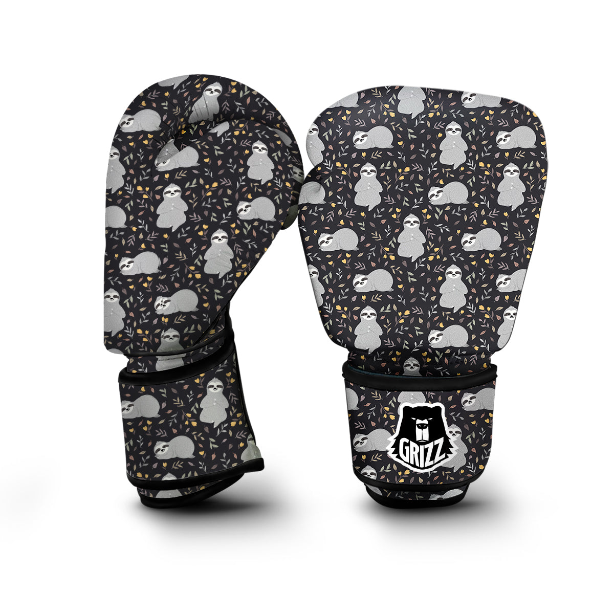 Floral Sloth Print Pattern Boxing Gloves-grizzshop