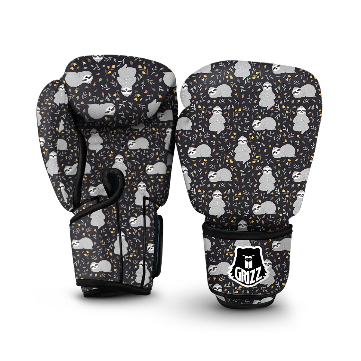 Floral Sloth Print Pattern Boxing Gloves-grizzshop