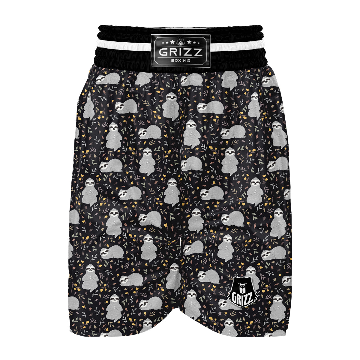 Floral Sloth Print Pattern Boxing Shorts-grizzshop