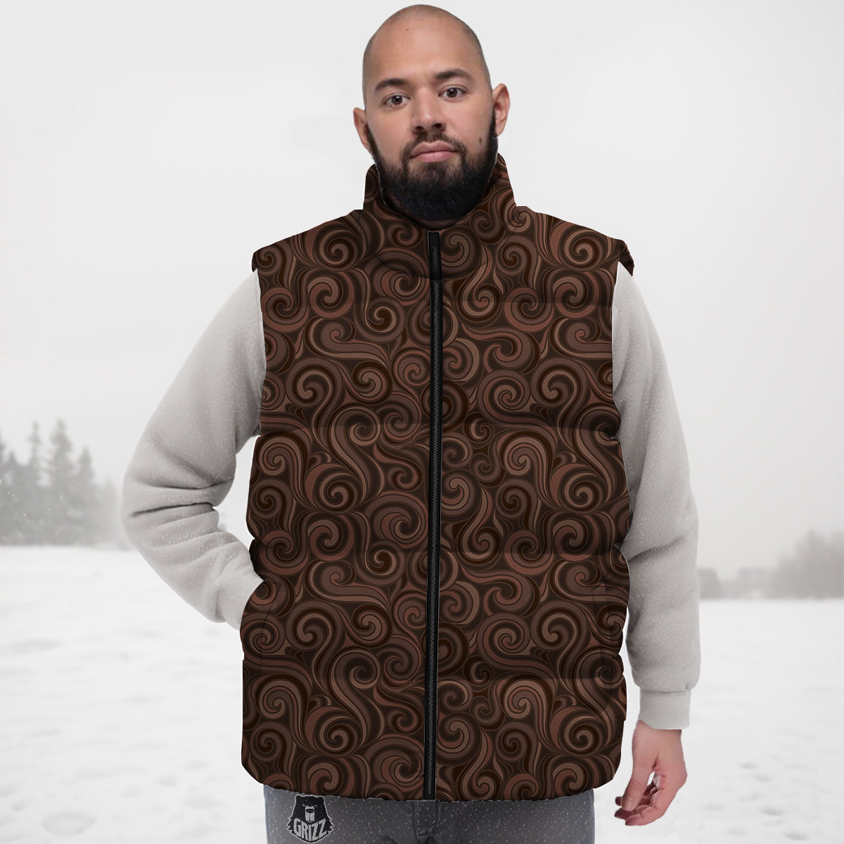 Floral Sloth Print Pattern Down Vest