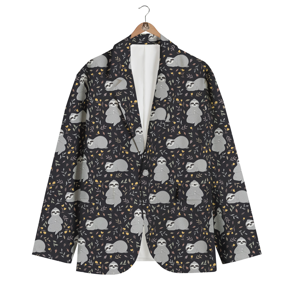 Floral Sloth Print Pattern Men's Blazer-grizzshop