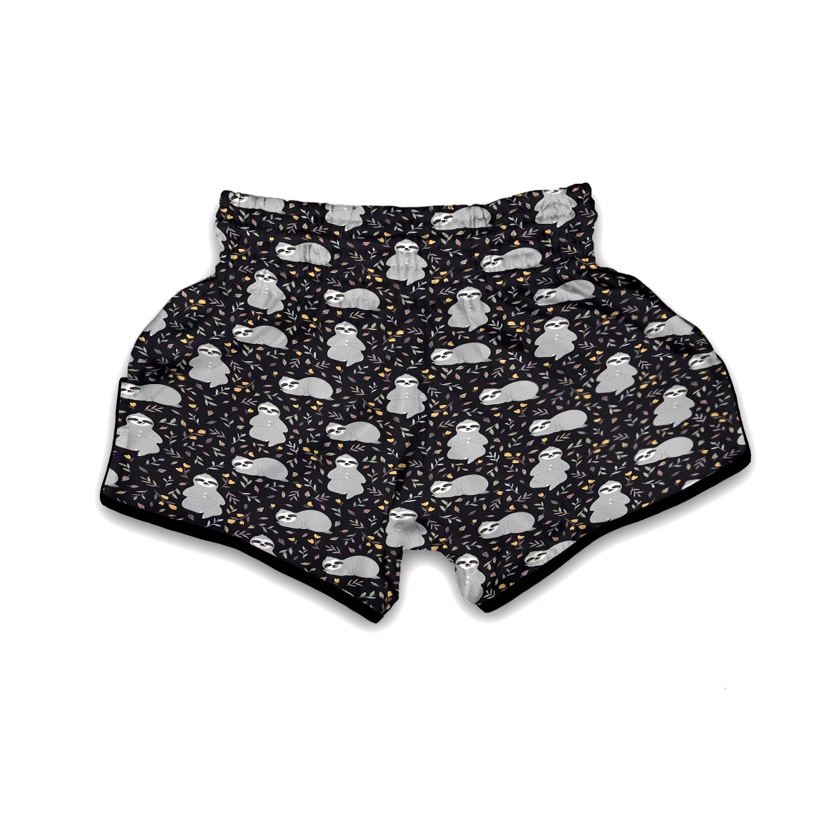 Floral Sloth Print Pattern Muay Thai Boxing Shorts-grizzshop