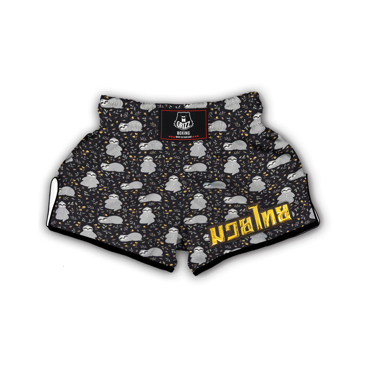 Floral Sloth Print Pattern Muay Thai Boxing Shorts-grizzshop