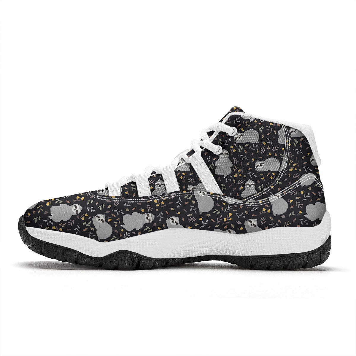 Floral Sloth Print Pattern White Bball Shoes-grizzshop