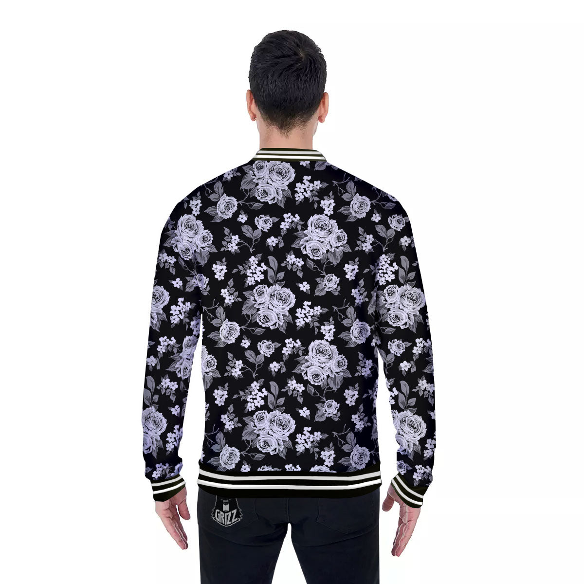 Floral Spring Monochrome Print Pattern Baseball Jacket-grizzshop