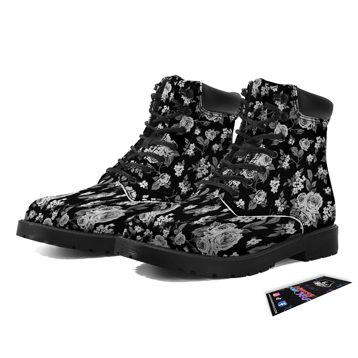 Floral Spring Monochrome Print Pattern Boots-grizzshop