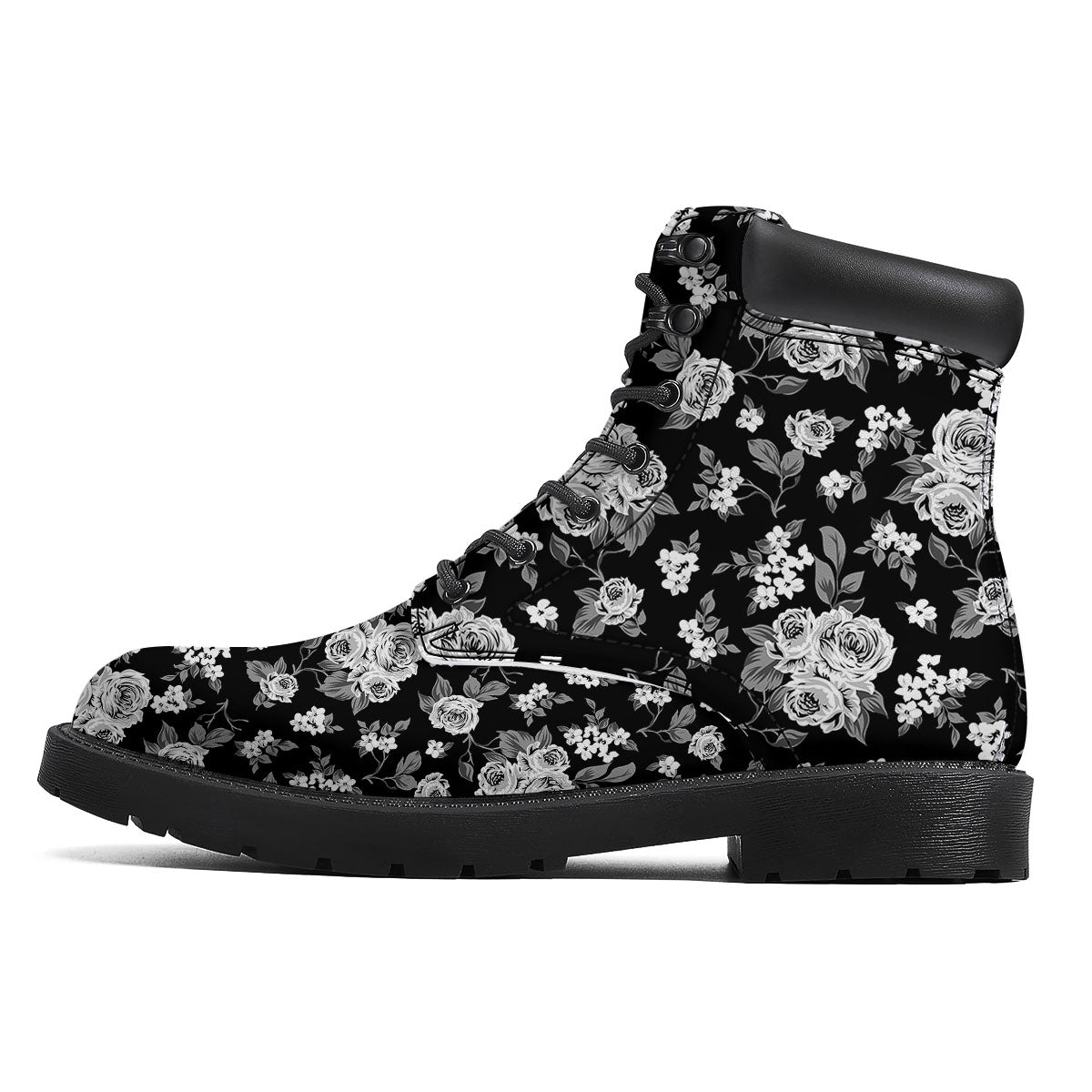 Floral Spring Monochrome Print Pattern Boots-grizzshop