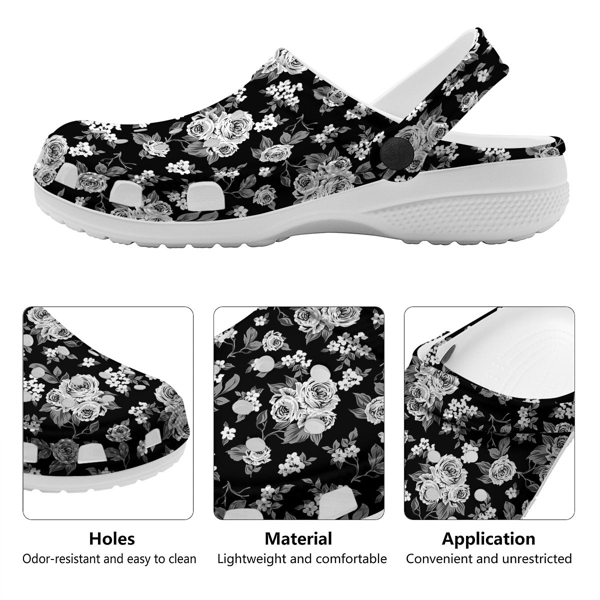 Floral Spring Monochrome Print Pattern Clog-grizzshop