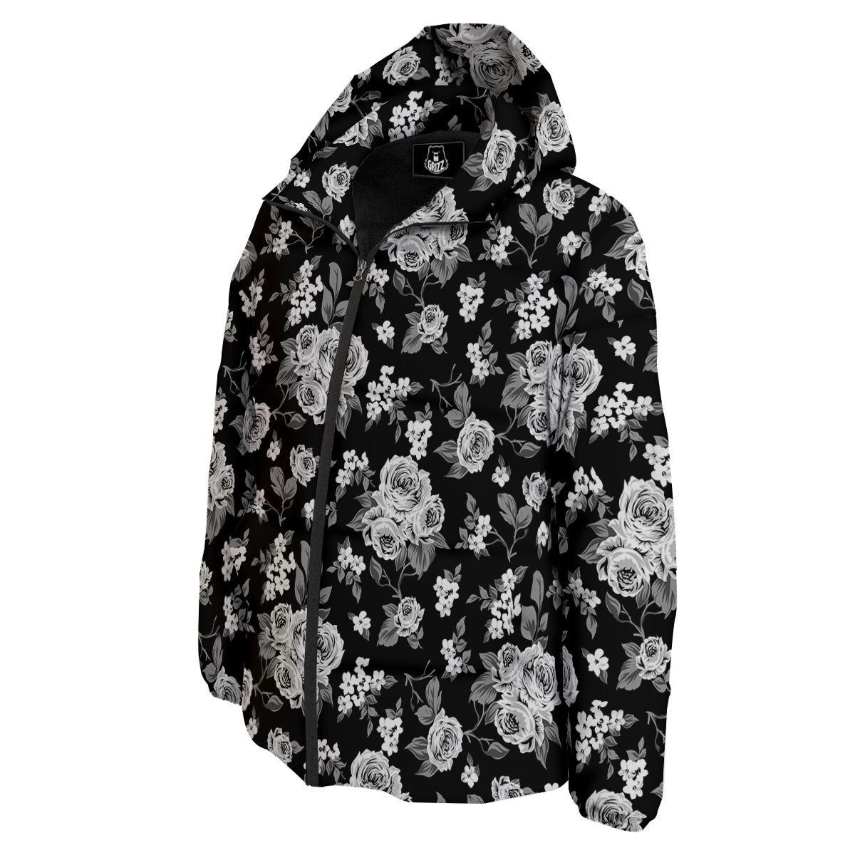 Floral Spring Monochrome Print Pattern Down Jacket-grizzshop