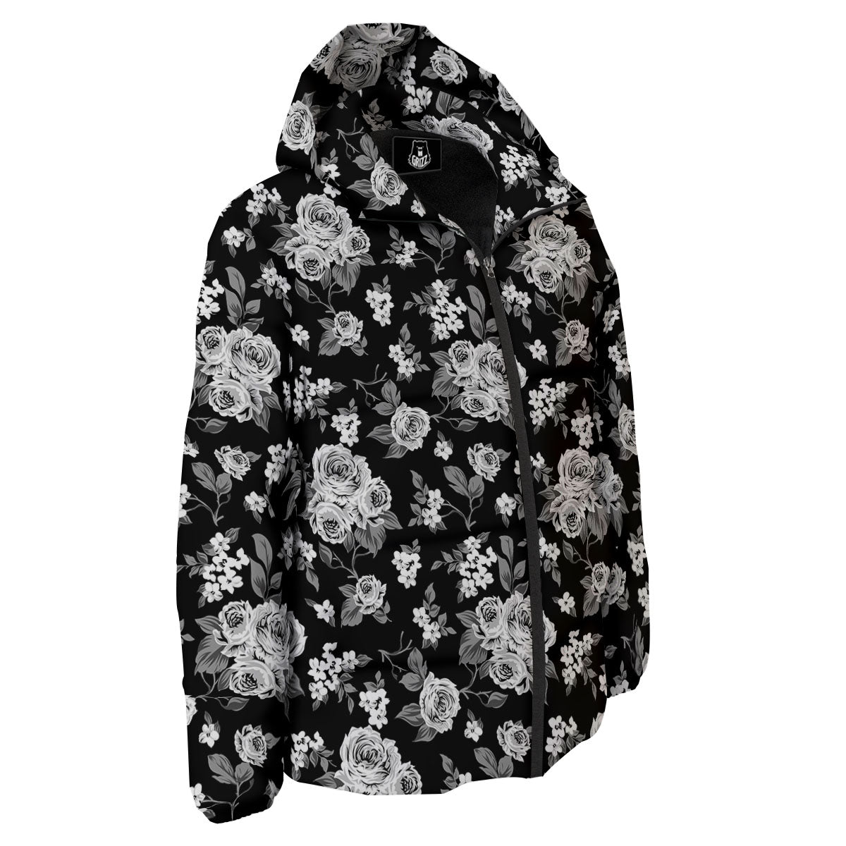 Floral Spring Monochrome Print Pattern Down Jacket-grizzshop