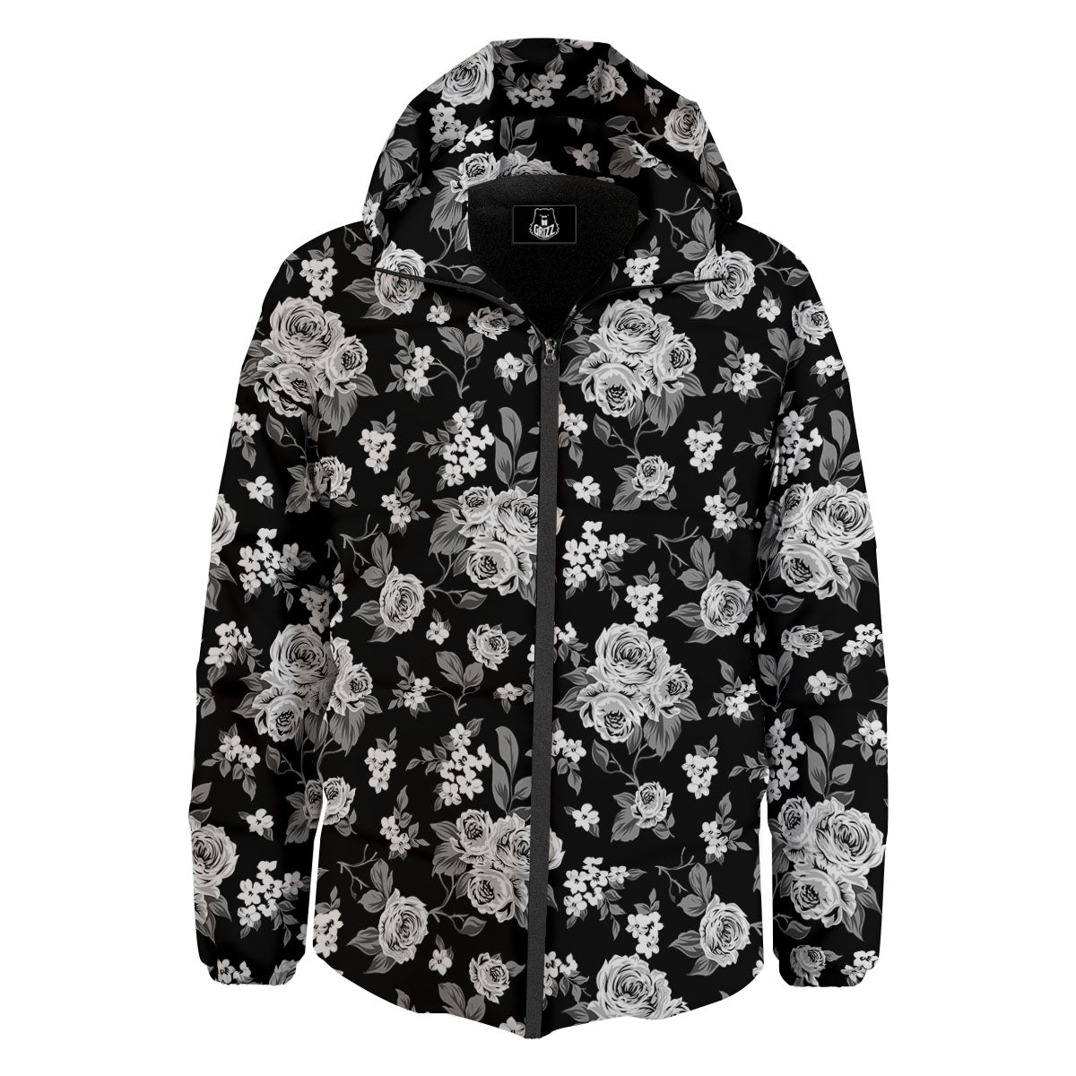 Floral Spring Monochrome Print Pattern Down Jacket-grizzshop
