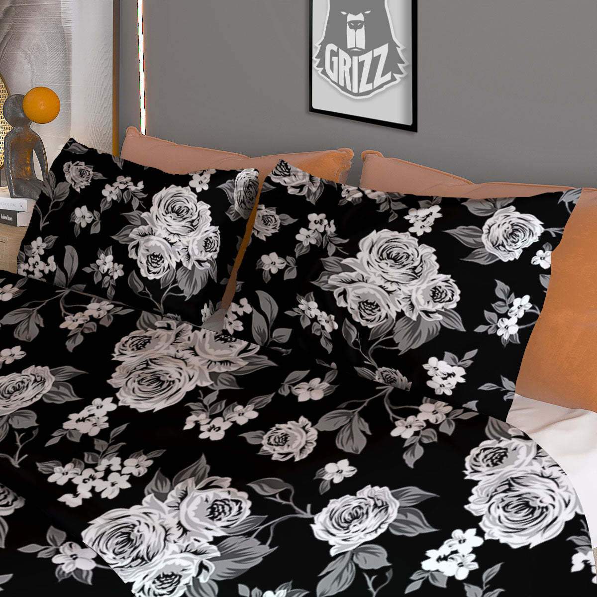 Floral Spring Monochrome Print Pattern Duvet Cover Bedding Set